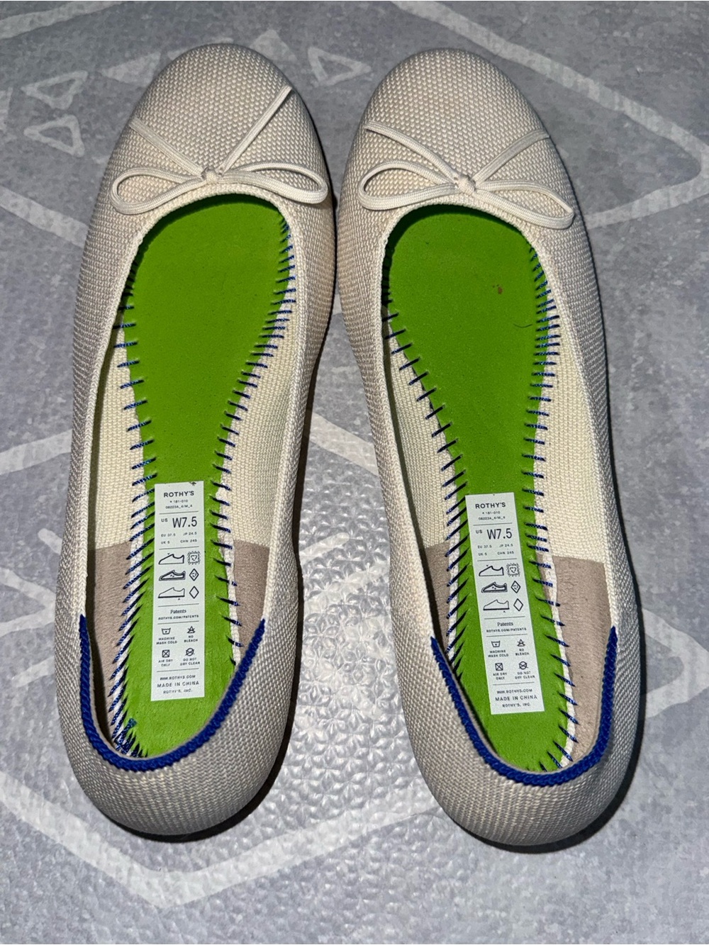 Rothy's Cream Knit Ballet Flats with Blue Trim - Picture 4 of 5